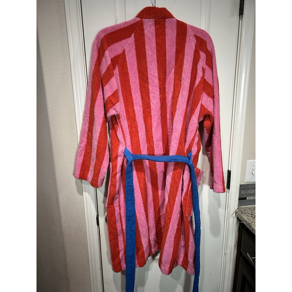 IKEA Pink and Red Striped Women's Robe with Blue Belt - Picture 5 of 6
